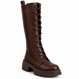 Long Boot Mid Heels Leather With zipper and laces LB-53
