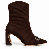 Ankle Boots Suede With a Geometric Heel And a Front Accessory L-117