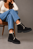 Ankle Boot Suede Mid heel winter style Fur-lined With front laces AG-4