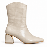 Ankle Boot Leather Crocodile Mid Heel an elegant design L-119
