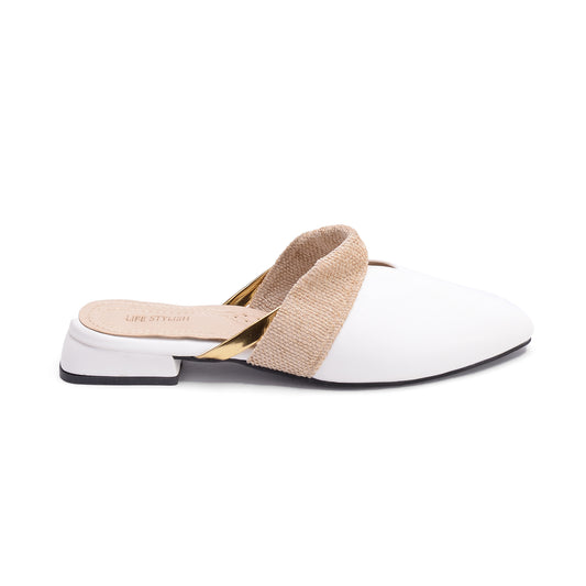 Mules Flat Leather with burlap ribbon SB-18