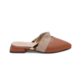 Mules Flat Leather with burlap ribbon SB-18