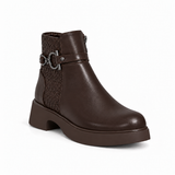 Women's Leather Ankle Boot with Thick Heel and Side Zipper G-66