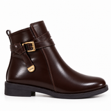 Ankle Boot Leather Flat And with a gold buckle G-70