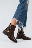 Ankle Boot Leather Flat And with a gold buckle G-70