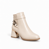 Ankle Boot Women's Leather Mid Heel With side belt R-31
