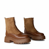 Ankle Boot Leather And Suede With Zipper Elegant E-104
