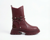 Ankle Boot Leather With Accessories Stylish E-103