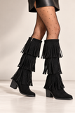 Long Boot Suede Mid heel With three layers of fringe LB-58