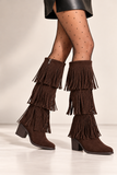 Long Boot Suede Mid heel With three layers of fringe LB-58