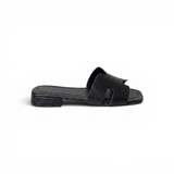 Slippers flat leather Stylish with the letter H - SL-230
