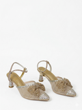 Shoes Heels Mesh With Bow And Embrodied F-616
