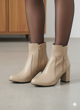 Ankle Boot Heels Leather With Zipper R-25