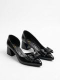 Shoes Mid Heels Leather Glossy With Bow GZ-904