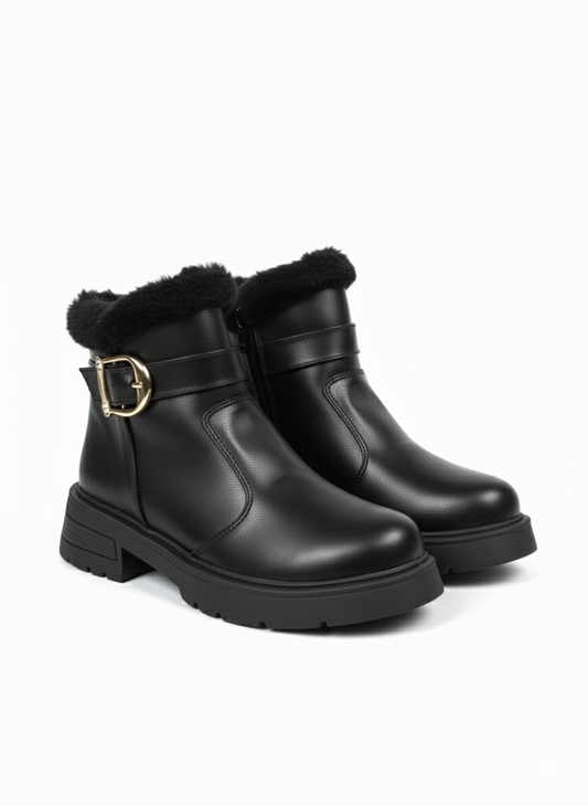 Ankle Boot Flat Leather With Fur G-57