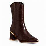 Ankle Boot Leather Crocodile Mid Heel an elegant design L-119