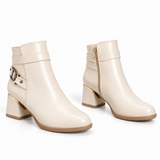 Ankle Boot Women's Leather Mid Heel With side belt R-31