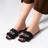 Slipper Flat Fabric With Fringes - SL-213