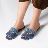 Slipper Flat Fabric With Fringes - SL-213