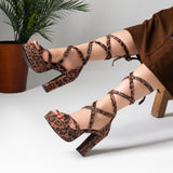 Sandal High Heel Leather With Rope H-13