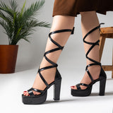 Sandal High Heel Leather With Rope H-13