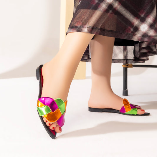 Slipper Flat Leather With Strapes Stylish SL-193