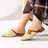 Mules Flat Burlap And Leather SB-16