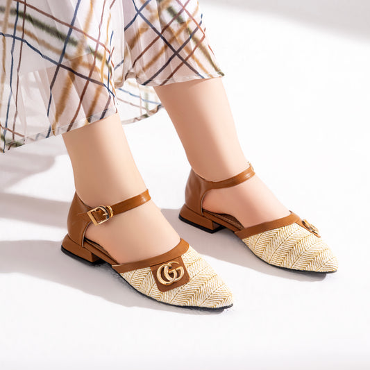 Sandal Flat Burlap And Leather With Buckle SF-46