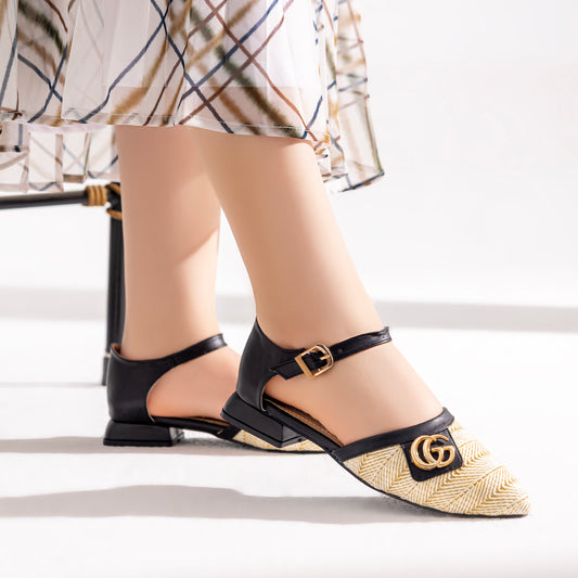 Sandal Flat Burlap And Leather With Buckle SF-46