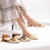 Sandal Flat Burlap And Leather With Buckle SF-46
