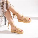 Sandal Flat Burlap With Stripes K-15