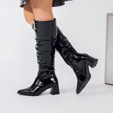 Long Boot Mid Heels Leather Glossy LB-48