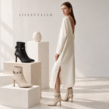 Ankle Boot Leather Thin Heel And a belt with metal accessories L-123