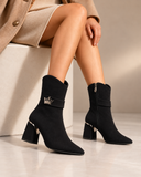 Ankle boots suede geometric heel with crown accessory L-116