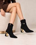Ankle Boot Suede Mid Heel with accessory gold L-118