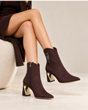 Ankle boots suede geometric heel with side accessory L-115