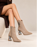 Ankle boots suede geometric heel with side accessory L-115