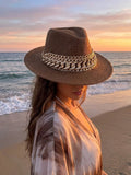 Cowboy hat burlap Decorated with gold chains Q-2