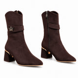 Ankle boots suede geometric heel with crown accessory L-116