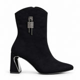 Ankle boots suede geometric heel with side accessory L-115