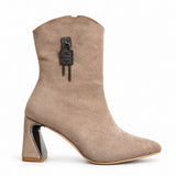 Ankle boots suede geometric heel with side accessory L-115