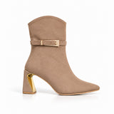 Ankle Boot Suede Mid Heel with accessory gold L-118