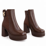 Ankle Boot Leather High heel With braided side details E-115