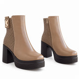 Ankle Boot Leather High heel With braided side details E-115