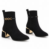 Ankle Boot Suede Mid heel winter With gold-ring accessories R-36