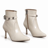 Ankle Boot Leather Thin Heel And a belt with metal accessories L-123