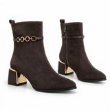 Ankle Boot Suede Mid heel winter With gold-ring accessories R-36