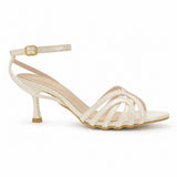 Sandal leather thin heel and overlapping strips SN-823