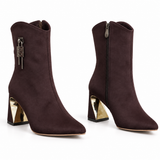 Ankle boots suede geometric heel with side accessory L-115