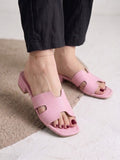 Slippers flat leather Stylish with the letter H - SL-230